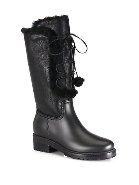 Stuart Weitzman Bearwear Leather & Faux Fur Lace-up Boots