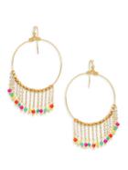 Panacea Goldplated Multi-color Crystal Chain Tassel Hoop Earrings