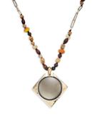 Alexis Bittar Wood & Mixed Bead Lucite Pendant Long Necklace