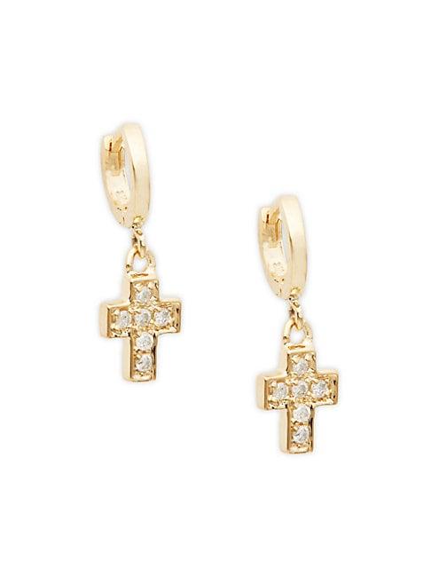 Danni 14k Yellow Gold & Diamond Cross Drop Earrings