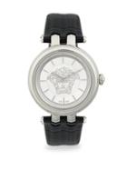 Versace Analog Stainless Steel & Leather-strap Watch