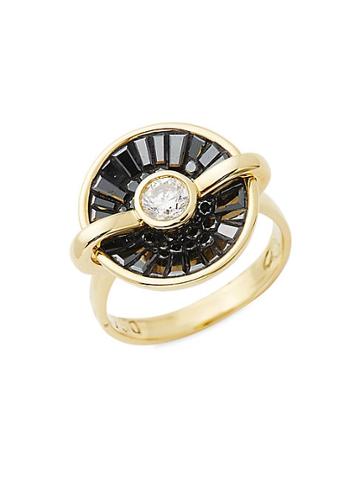 Plev 18k Yellow Gold Black & White Diamond Circle Ring