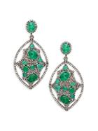 Bavna Sterling Silver Emerald Diamond Oval-drop Earrings