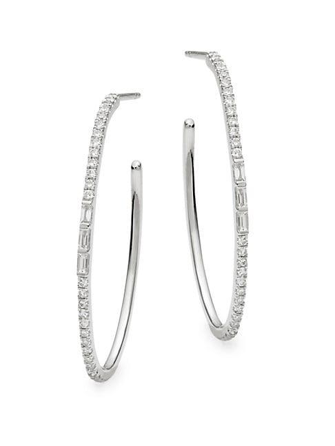 Effy 14k White Gold & White Diamond Hoop Earrings