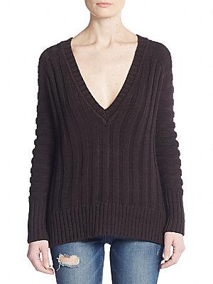Knitz By For Love & Lemons Ashley Ribbed Knit Silk & Cotton Sweater