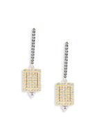 Freida Rothman Modern Mosaic Cubic Zirconia And Sterling Silver Long Drop Pave Earrings