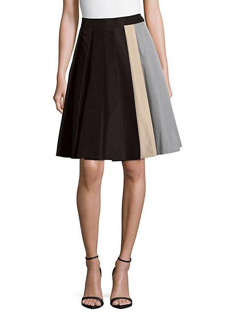 Prada Pleated Silk Colorblock Skirt