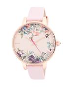 Ted Baker London Floral Stainless Steel And Leather-strap Watch