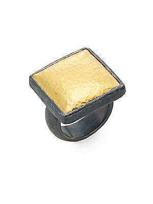 Gurhan Amulet 24k Yellow Gold & Blackened Sterling Silver Square Ring