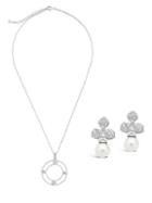 Sterling Forever Sterling Cable Clover Necklace & Sterling Bow Earring With Faux Pearl Drop Set