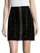 Balmain Lace-up Leather Skirt