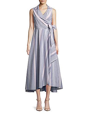 Calvin Klein Striped Self-tie Cotton Dress