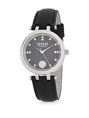 Versus Versace Stainless Steel Leather Band Watch