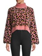 For Love & Lemons Angelina Leopard-print Cropped Turtleneck Sweater