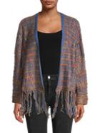 Allison New York Fringed Open-front Sweater