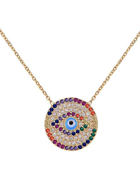 Gabi Rielle 22k Goldplated Multi-color Cubic Zirconia Evil Eye Pendant Necklace