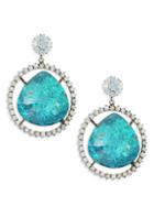 Bavna Diamond Turquoise Agate Sterling Silver Gypsy Hoop Earrings
