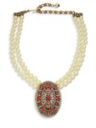 Heidi Daus Faux Pearl Mosaic Oval Pendant Necklace