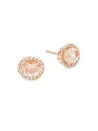 Effy 14k Rose Gold 0.13 Tcw Diamonds & Morganite Round Stud Earrings