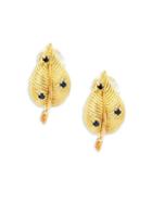 Estate Fine Jewelry Oakgem Vintage 18k Gold & Sapphire Leaf Clip-on Earrings