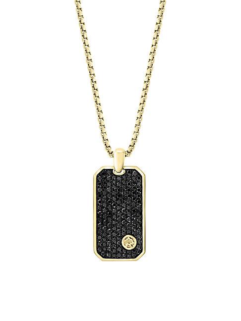 Effy 14k Yellow Gold & Black Diamond Dog Tag Pendant Necklace