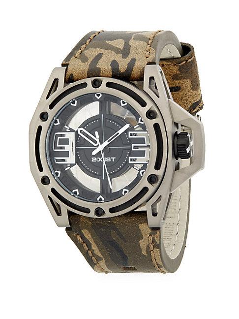 2xist Stainless Steel & Camo Leather Band Watch
