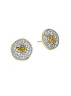 Plev Two-tone Diamond 18k Yellow Gold Disc Earrings