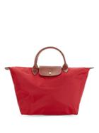 Longchamp Medium Leather-trimmed Top Handle Bag