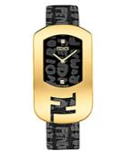Fendi Chameleon Graffiti Goldtone Stainless Steel & Leather Strap Watch/black