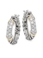 Effy 14k Gold & Sterling Silver Diamond Hoop Earrings