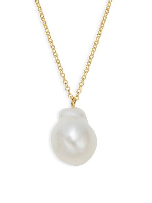 Saks Fifth Avenue 20mm White Baroque Freshwater Pearl 14k Yellow Gold Necklace