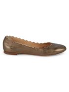 Chlo Scallop-trimmed Metallic Leather Ballet Flats