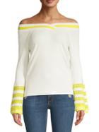 Dh New York Varsity Stripe Off-the-shoulder Bell Sleeve Sweater