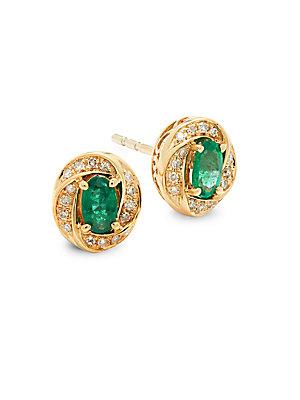 Effy Brasilica 14 Kt. Yellow Gold Emerald And Diamond Earrings