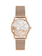 Bcbgmaxazria Classic Rose Goldtone Floral Stainless Steel Mesh Bracelet Watch