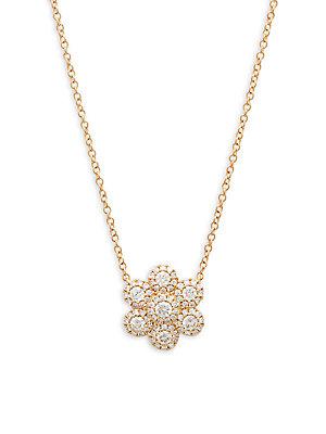 Diana M Jewels Diamond And 14k Yellow Gold Flower Pendant Necklace