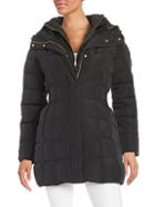 Cole Haan Shirred-waist Hooded Quilted Down Coat