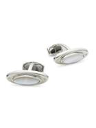 Thompson Of London Rhodium-plated Mother-of-pearl Oval Cufflinks