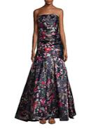 Monique Lhuillier Printed Straight-across Strapless Gown