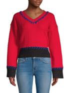 Lea & Viola Cable-knit Contrast-stitched Sweater