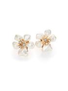 Kenneth Jay Lane Faux Pearl & Crystal Flower Clip-on Earrings