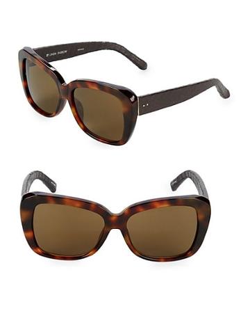 Linda Farrow Luxe Snake-embossed Arm 57mm Square Sunglasses