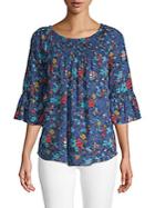 Beach Lunch Lounge Bell-sleeve Smocked Floral Top