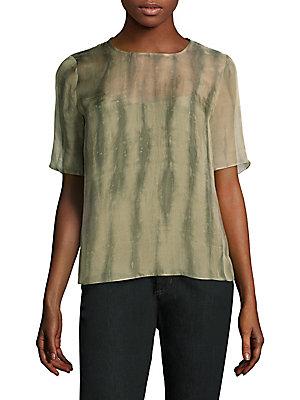 Eileen Fisher Shibori Short-sleeve Silk Box Top