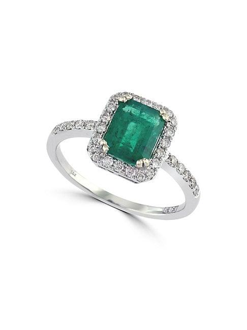 Effy 14k White Gold Emerald & Diamond Ring