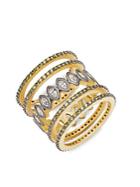 Freida Rothman Contemporary Deco Cubic Zirconia And Sterling Silver Five Stack Geo Stone Rings