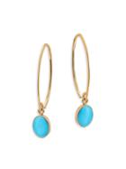 Saks Fifth Avenue Sweep 14k Yellow Gold Turquoise Hoop-drop Earrings