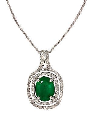Effy Emerald And Diamond Pendant In 14 Kt. White Gold