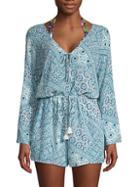 Lspace By Monica Wise Printed Tassel Cover-up Romper