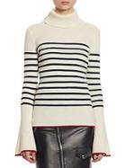 Each X Other Stripe Turtleneck Cotton Bell-sleeve Sweater